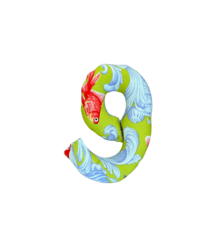 10002 stofcijfer groen, blauw, rood met print 16 cm
