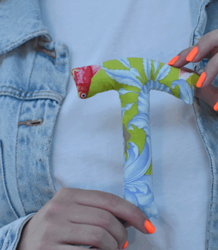 90002 stofletter groen, blauw, rood met print vis 16 cm s