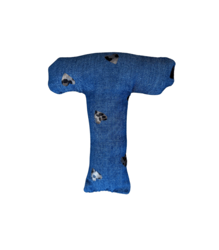 90003 stofletter denim met hartjes panter print 16cm