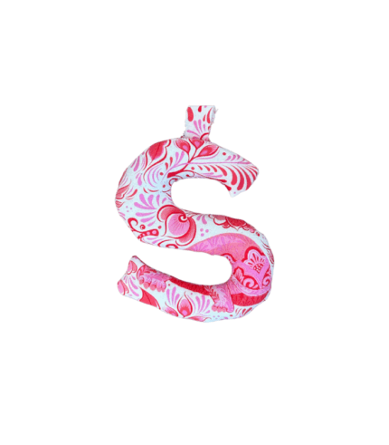 91001 stofletter rood roze print met lus 16 cm